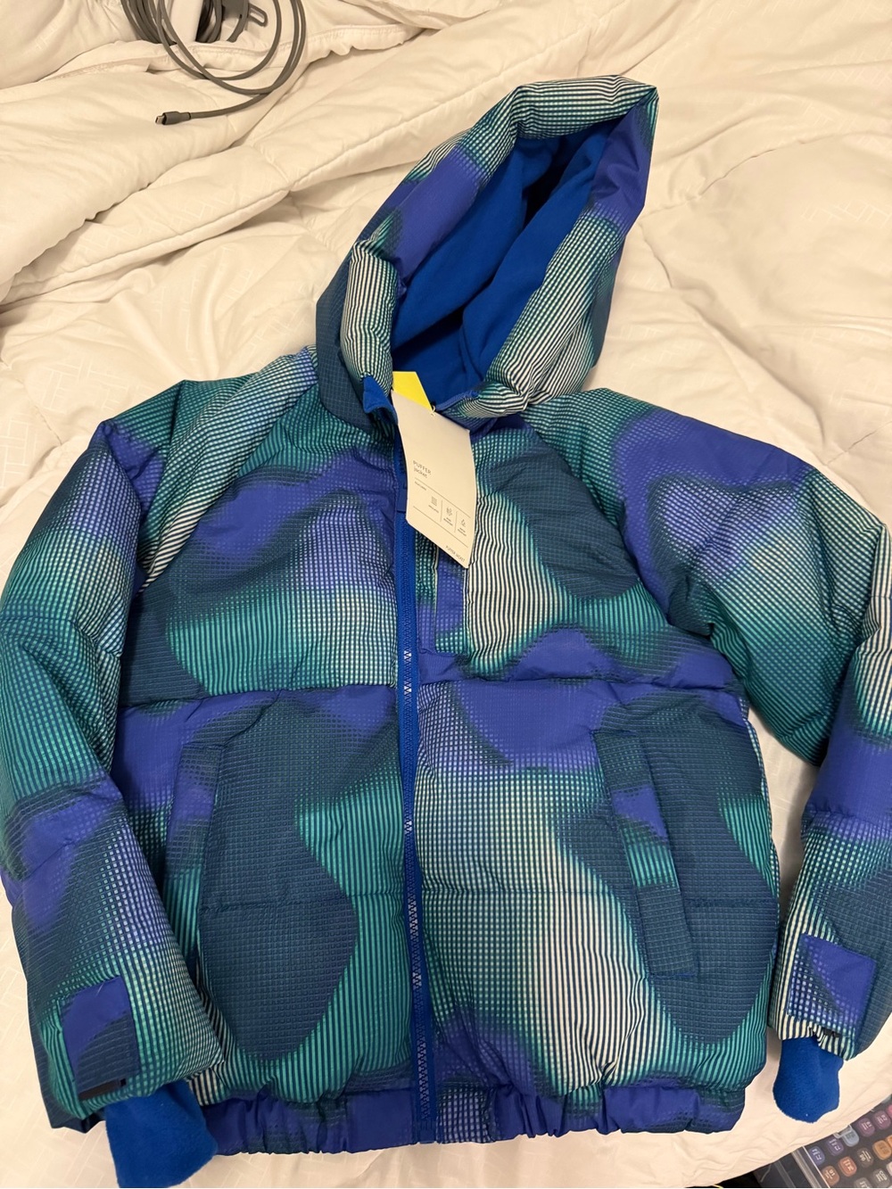 all in motion Kids Blue & Teal Hooded Puffer Jacket with Pattern